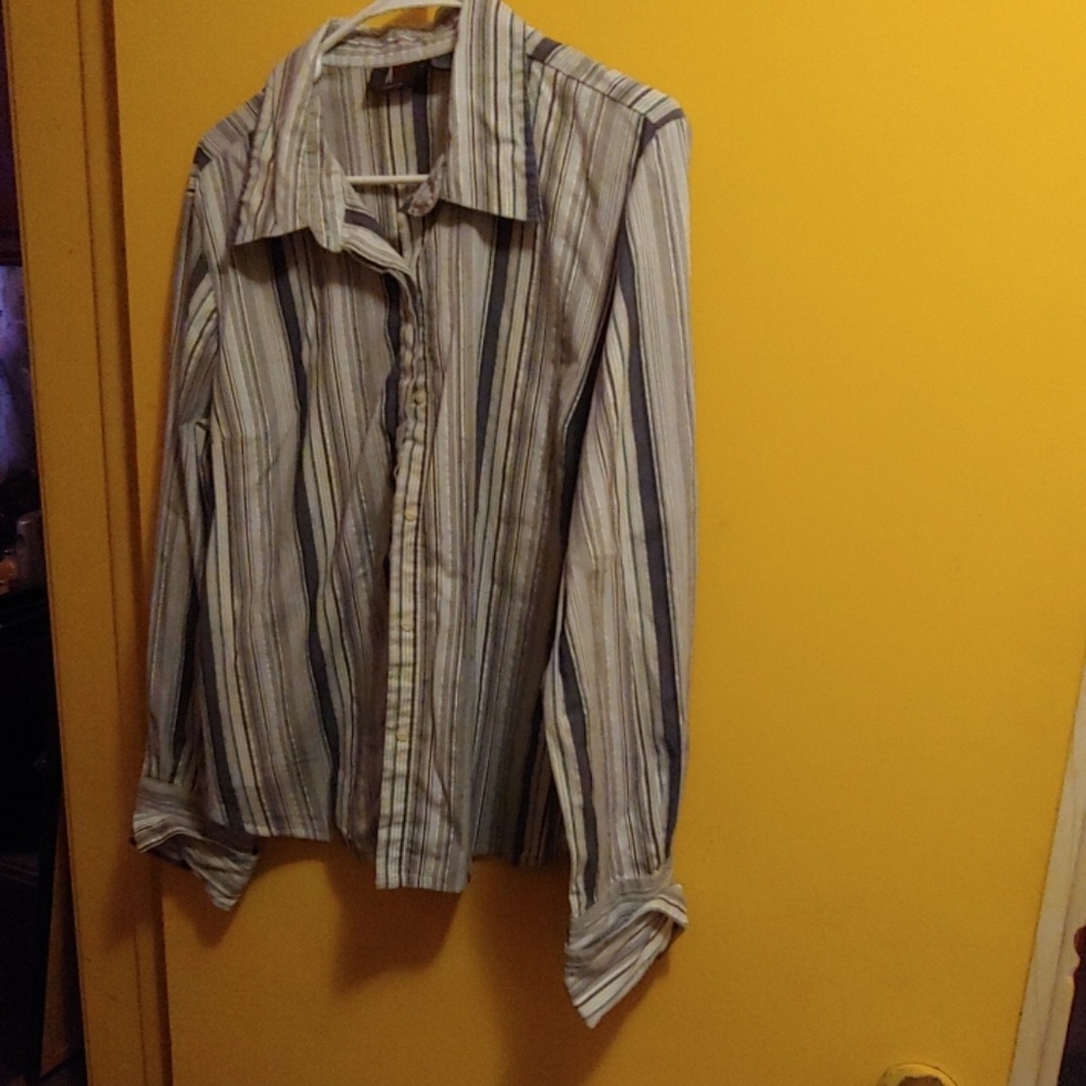 Blue/white stripe button down top